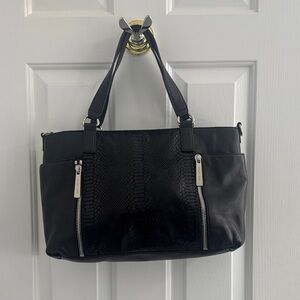 Michael Kors Black Leather Tote with Python-Embossed Front